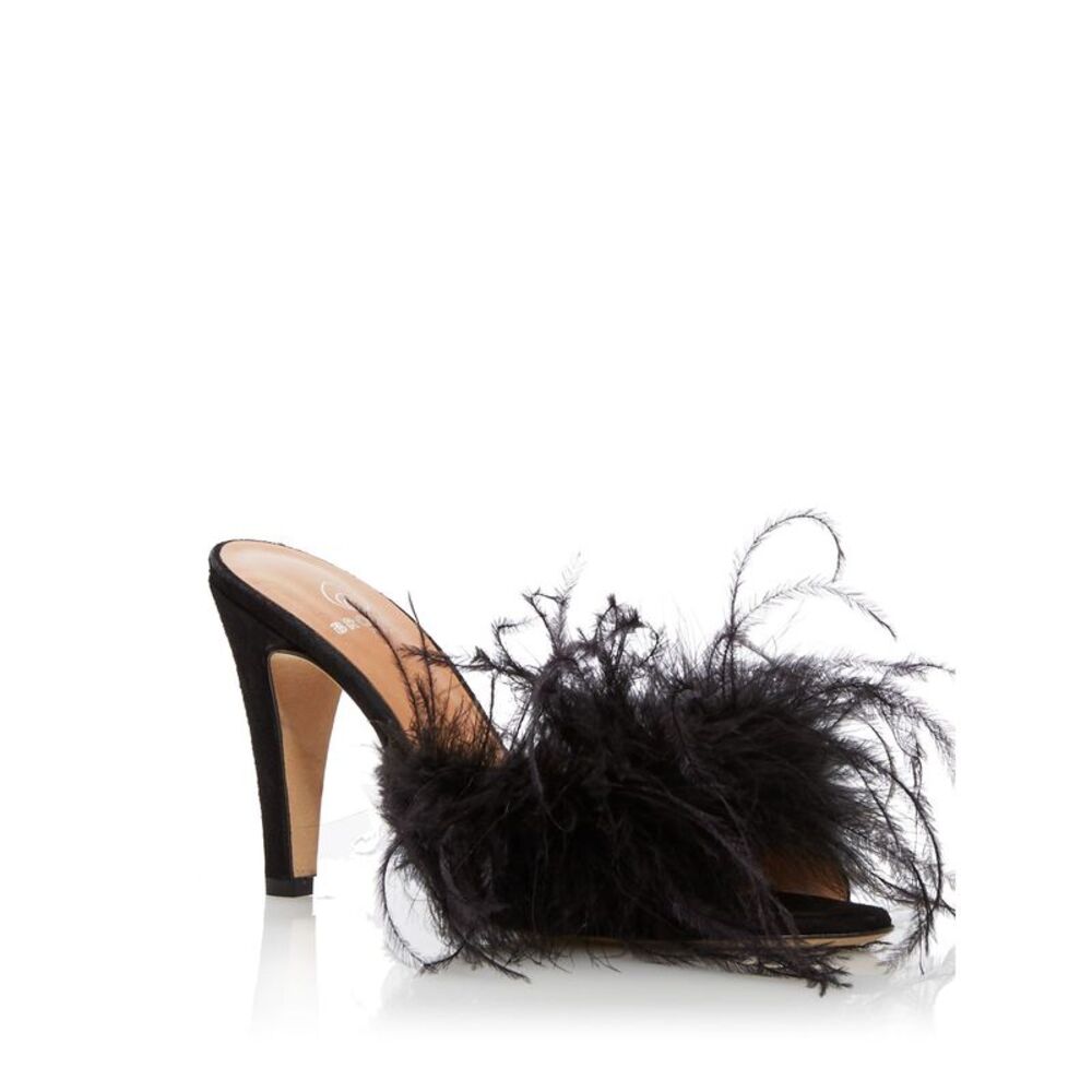 BROTHER VELLIES Womens Black Feather Palms Almond Stiletto Heeled Sandal 7 - Picture 1 of 1
